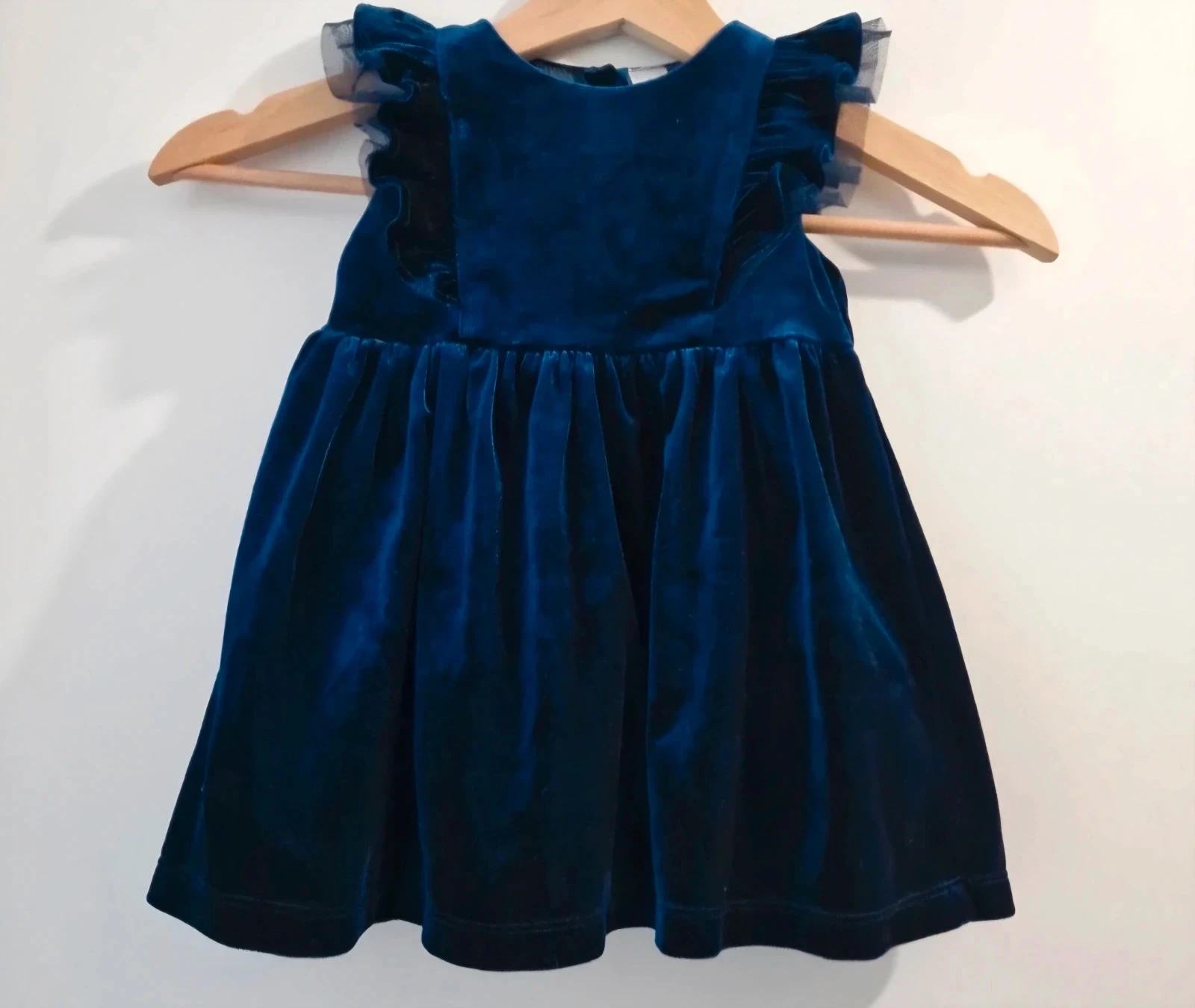Vestido de bebé en terciopelo azul marino – 12 meses – Casi nuevo – photo 8